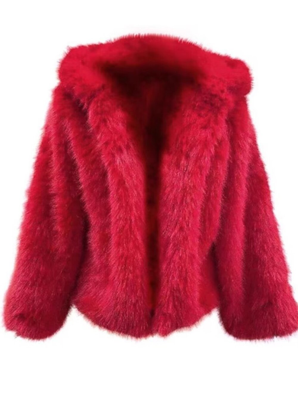 Women’s Wine Red Faux Fur Winter Coat – Thick & Warm